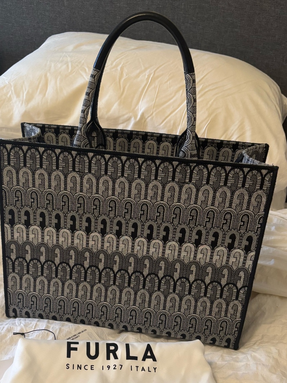 Furla Black & Gray Monogram Opportunity Tote